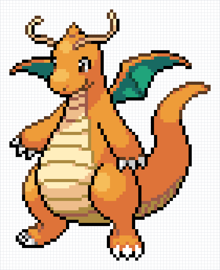 Dragonite Pixel Art Grid